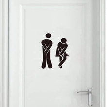 Load image into Gallery viewer, Black vinyl decal on white bathroom and toilet door – easy to apply