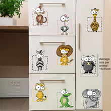 Load image into Gallery viewer, A collection of colorful animal-shaped wall decals placed on a white surface, with each decal representing a different animal, such as a giraffe, lion, zebra, and others in various sizes.