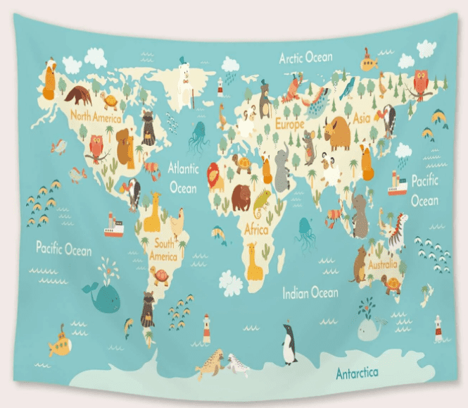 Tapestry : Animal Map - Printed.