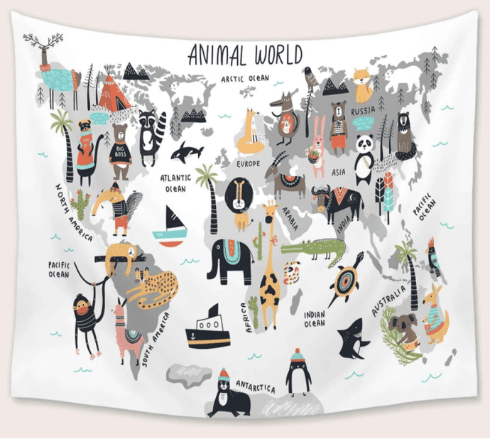 Tapestry : Animal Map - Printed.