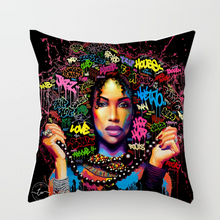 Load image into Gallery viewer, Cushion Cover: Graffiti Girl Black (now $8.50)
