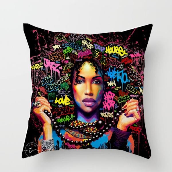 Cushion Cover: Graffiti Girl Black