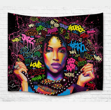 Load image into Gallery viewer, Tapestry : Graffiti Woman Black (130×150 / 150×200 / 180×230 / 230×300cm)
