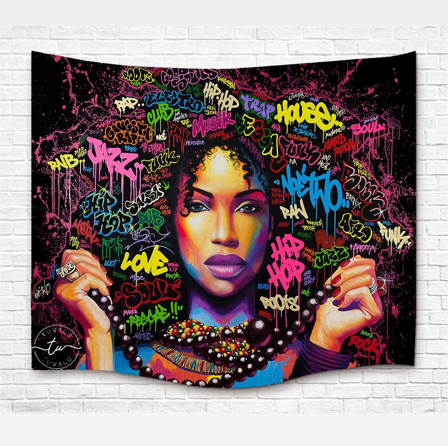 Tapestry : Graffiti Woman Black (130×150 / 150×200 / 180×230 / 230×300cm)