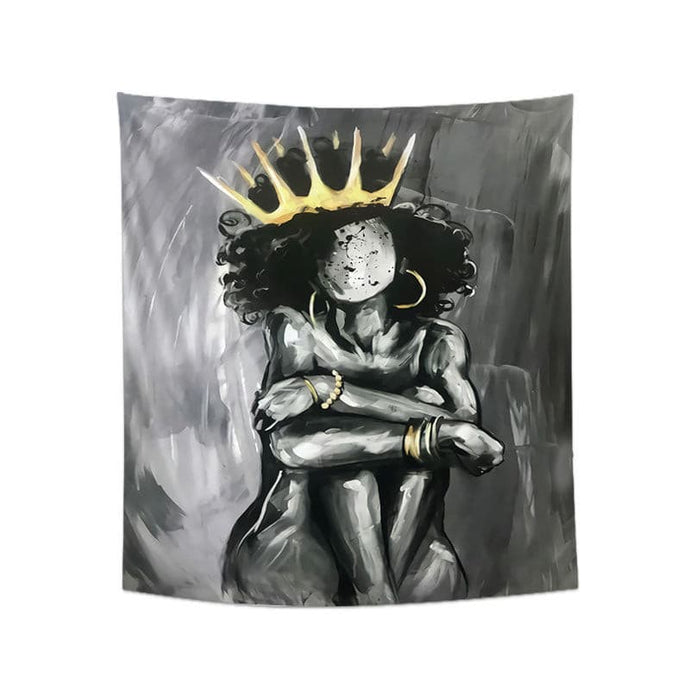 Tapestry : Woman Black Crown Sitting - Printed.